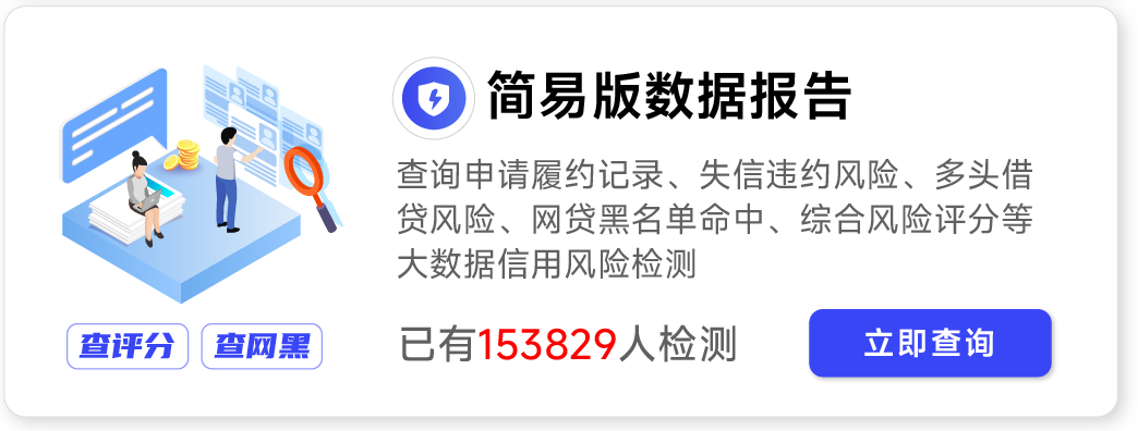 查询申请履约记录、失信违约风险、多头借贷风险、网贷黑名单命中、综合风险评分等大数据信用风险检测